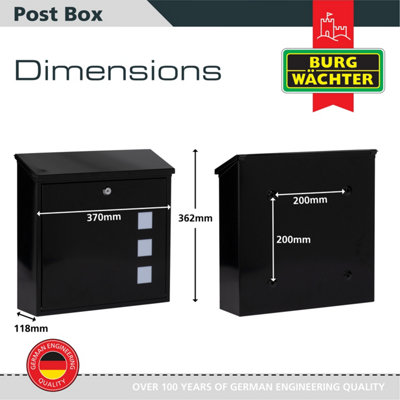 Burg-Wachter Aire Wall Mounted Black Lockable Weatherproof Post Box - 37x36x11cm - 3