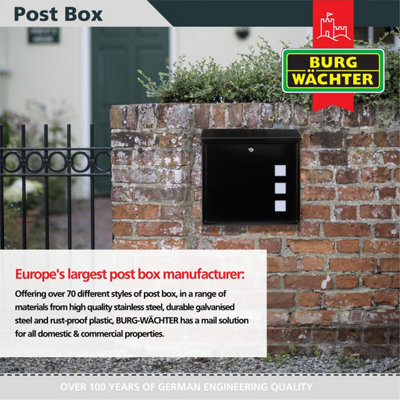 Burg-Wachter Aire Wall Mounted Black Lockable Weatherproof Post Box - 37x36x11cm - 5