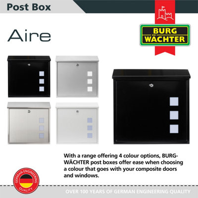 Burg-Wachter Aire Wall Mounted Black Lockable Weatherproof Post Box - 37x36x11cm - 6