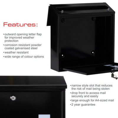Burg-Wachter Aire Wall Mounted Black Lockable Weatherproof Post Box - 37x36x11cm - 9