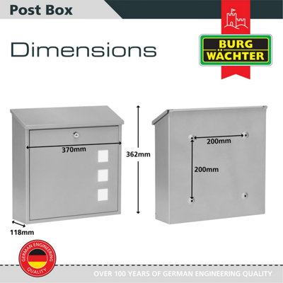 Burg-Wachter Aire Wall Mounted Silver Lockable Weatherproof Post Box - 37x36x11cm - 3