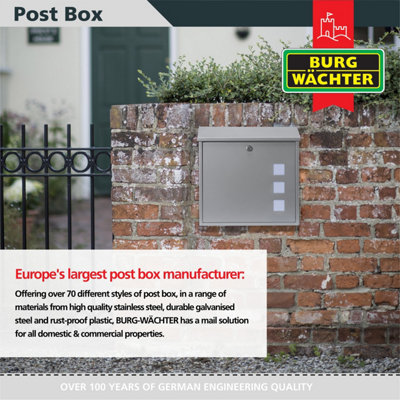 Burg-Wachter Aire Wall Mounted Silver Lockable Weatherproof Post Box - 37x36x11cm - 5