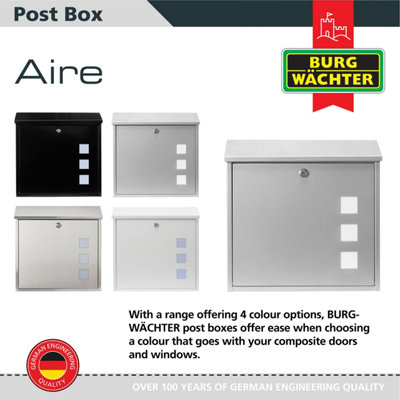 Burg-Wachter Aire Wall Mounted Silver Lockable Weatherproof Post Box - 37x36x11cm - 6