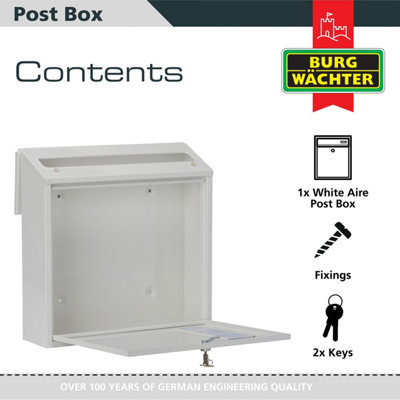 Burg-Wachter Aire Wall Mounted White Lockable Weatherproof Post Box - 37x36x11cm