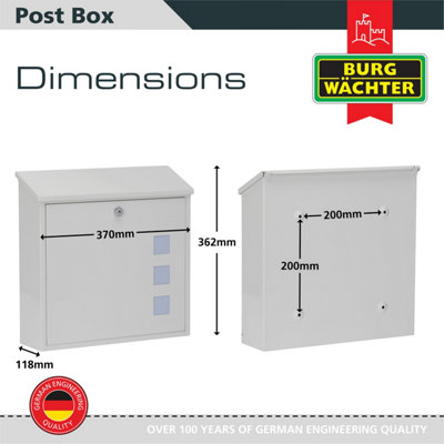 Burg-Wachter Aire Wall Mounted White Lockable Weatherproof Post Box - 37x36x11cm - 3