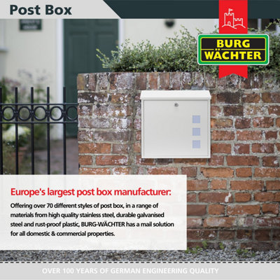 Burg-Wachter Aire Wall Mounted White Lockable Weatherproof Post Box - 37x36x11cm - 5