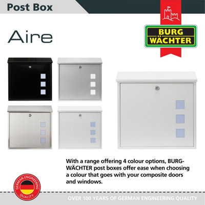 Burg-Wachter Aire Wall Mounted White Lockable Weatherproof Post Box - 37x36x11cm - 6