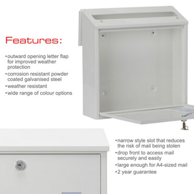 Burg-Wachter Aire Wall Mounted White Lockable Weatherproof Post Box - 37x36x11cm - 9