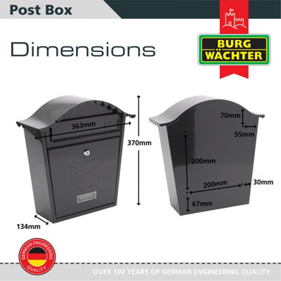 Burg-Wachter Anthracite Grey Classic Wall Mounted Galvanised Steel Lockable Weatherproof Post Box - 36x37x13cm - 4