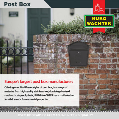 Burg-Wachter Anthracite Grey Classic Wall Mounted Galvanised Steel Lockable Weatherproof Post Box - 36x37x13cm - 5