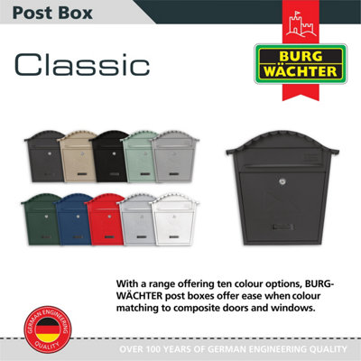 Burg-Wachter Anthracite Grey Classic Wall Mounted Galvanised Steel Lockable Weatherproof Post Box - 36x37x13cm - 6