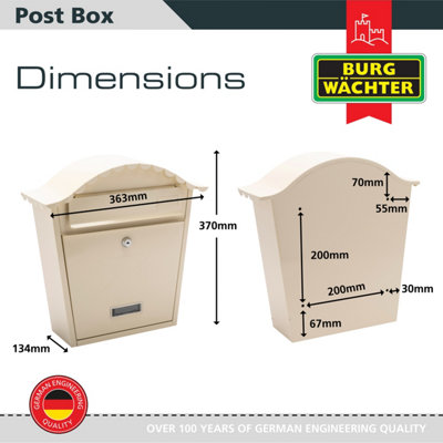 Burg-Wachter Antique Cream Classic Wall Mounted Galvanised Steel Lockable Weatherproof Post Box - 36x37x13cm - 4