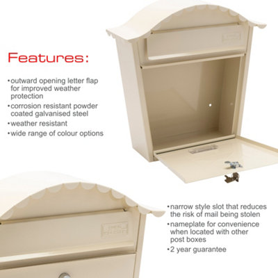 Burg-Wachter Antique Cream Classic Wall Mounted Galvanised Steel Lockable Weatherproof Post Box - 36x37x13cm - 7