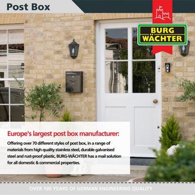 Burg-Wachter Black Compact Wall Mounted Galvanised Steel Postbox 26x33x9cm - 5