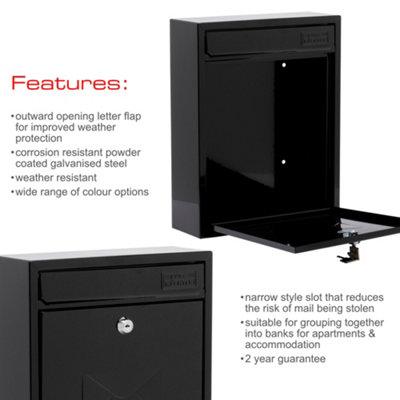 Burg-Wachter Black Compact Wall Mounted Galvanised Steel Postbox 26x33x9cm - 7