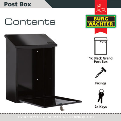 Burg-Wachter  Black Grand Wall Mounted Galvanised Steel Lockable Weatherproof Post Box - 33x45x15cm - 3