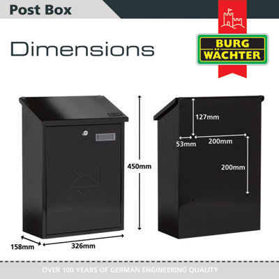 Burg-Wachter  Black Grand Wall Mounted Galvanised Steel Lockable Weatherproof Post Box - 33x45x15cm - 4