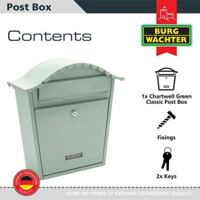 Burg-Wachter Chartwell Green Classic Wall Mounted Galvanised Steel Lockable Weatherproof Post Box - 36x37x13cm - 3