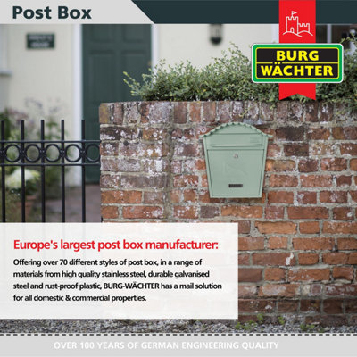 Burg-Wachter Chartwell Green Classic Wall Mounted Galvanised Steel Lockable Weatherproof Post Box - 36x37x13cm - 5