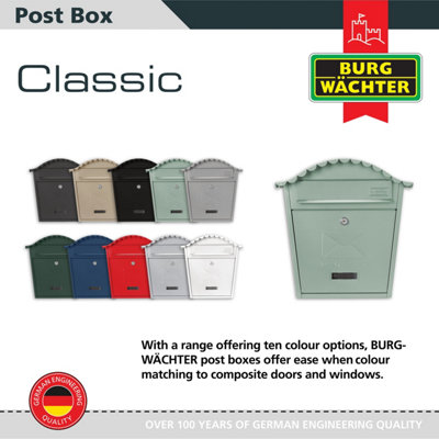 Burg-Wachter Chartwell Green Classic Wall Mounted Galvanised Steel Lockable Weatherproof Post Box - 36x37x13cm - 6