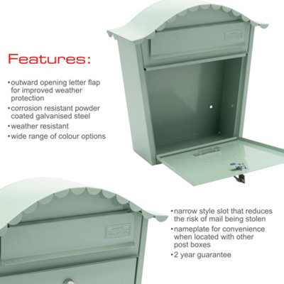 Burg-Wachter Chartwell Green Classic Wall Mounted Galvanised Steel Lockable Weatherproof Post Box - 36x37x13cm - 8