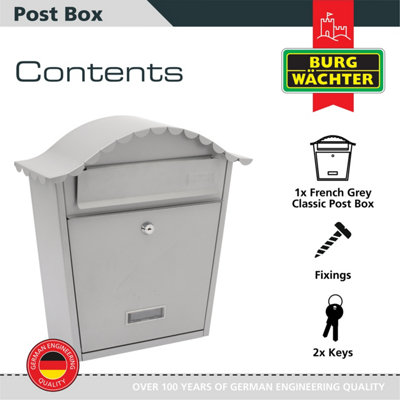 Burg-Wachter Classic French Grey Wall Mounted Galvanised Steel Lockable Weatherproof Post Box - 36x37x13cm - 3