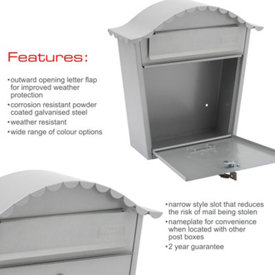 Burg-Wachter Classic French Grey Wall Mounted Galvanised Steel Lockable Weatherproof Post Box - 36x37x13cm - 8