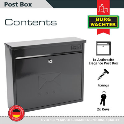 Burg-Wachter Elegance Anthracite Grey Wall Mounted Galvanised Steel Lockable Weatherproof Post Box 36x31x10cms - 3