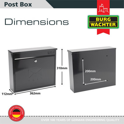 Burg-Wachter Elegance Anthracite Grey Wall Mounted Galvanised Steel Lockable Weatherproof Post Box 36x31x10cms - 4