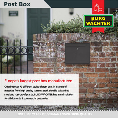 Burg-Wachter Elegance Anthracite Grey Wall Mounted Galvanised Steel Lockable Weatherproof Post Box 36x31x10cms - 5