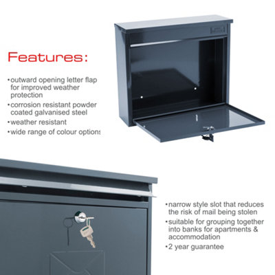 Burg-Wachter Elegance Anthracite Grey Wall Mounted Galvanised Steel Lockable Weatherproof Post Box 36x31x10cms - 8