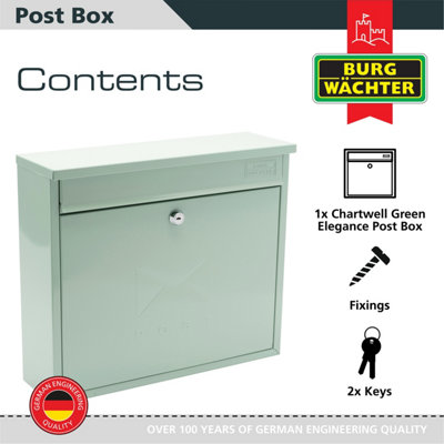 Burg-Wachter Elegance Chartwell Green Wall Mounted Galvanised Steel Lockable Weatherproof Post Box 36x31x10cms - 3