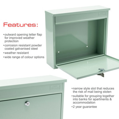 Burg-Wachter Elegance Chartwell Green Wall Mounted Galvanised Steel Lockable Weatherproof Post Box 36x31x10cms - 8