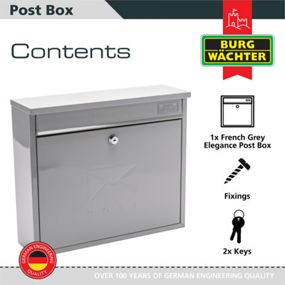 Burg-Wachter Elegance French Grey Wall Mounted Galvanised Steel Lockable Weatherproof Post Box 36x31x10cms - 3