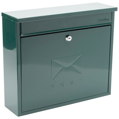 Burg-Wachter Elegance Green Wall Mounted Galvanised Steel Lockable Weatherproof Post Box 36x31x10cms