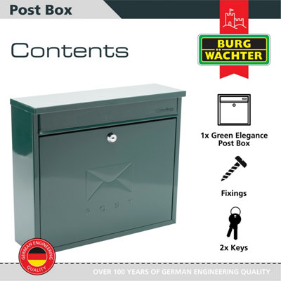 Burg-Wachter Elegance Green Wall Mounted Galvanised Steel Lockable Weatherproof Post Box 36x31x10cms - 3