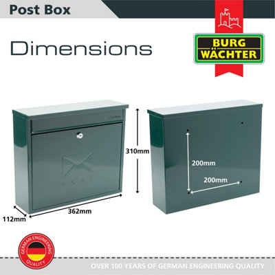 Burg-Wachter Elegance Green Wall Mounted Galvanised Steel Lockable Weatherproof Post Box 36x31x10cms - 4
