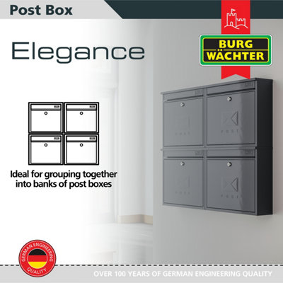 Burg-Wachter Elegance Green Wall Mounted Galvanised Steel Lockable Weatherproof Post Box 36x31x10cms - 6
