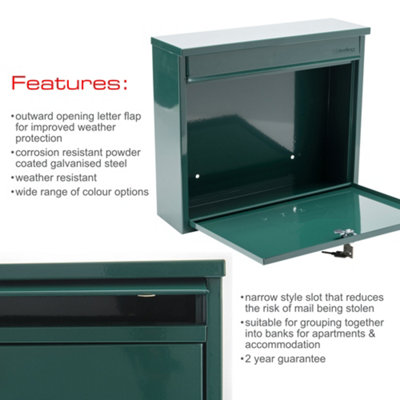Burg-Wachter Elegance Green Wall Mounted Galvanised Steel Lockable Weatherproof Post Box 36x31x10cms - 8