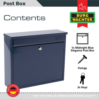 Burg-Wachter Elegance Midnight Blue Wall Mounted Galvanised Steel Lockable Weatherproof Post Box 36x31x10cms - 3