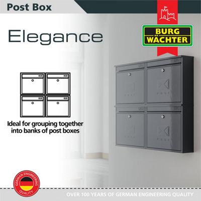 Burg-Wachter Elegance Midnight Blue Wall Mounted Galvanised Steel Lockable Weatherproof Post Box 36x31x10cms - 6