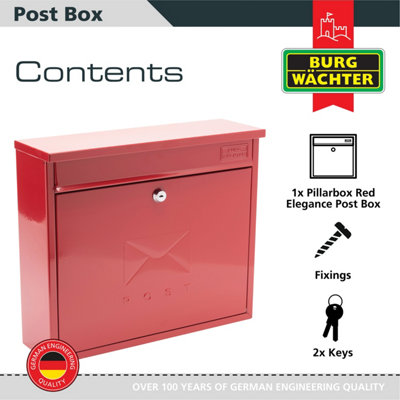 Burg-Wachter Elegance Red Wall Mounted Galvanised Steel Lockable Weatherproof Post Box 36x31x10cms - 3