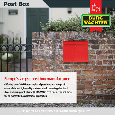 Burg-Wachter Elegance Red Wall Mounted Galvanised Steel Lockable Weatherproof Post Box 36x31x10cms - 5