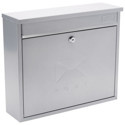 Burg-Wachter Elegance Silver Wall Mounted Galvanised Steel Lockable Weatherproof Post Box 36x31x10cms