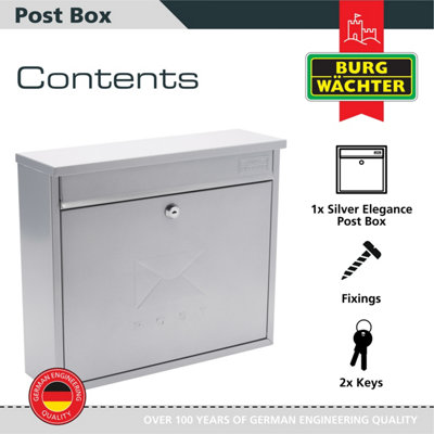 Burg-Wachter Elegance Silver Wall Mounted Galvanised Steel Lockable Weatherproof Post Box 36x31x10cms - 3