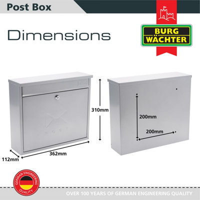 Burg-Wachter Elegance Silver Wall Mounted Galvanised Steel Lockable Weatherproof Post Box 36x31x10cms - 4