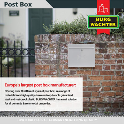 Burg-Wachter Elegance Silver Wall Mounted Galvanised Steel Lockable Weatherproof Post Box 36x31x10cms - 5