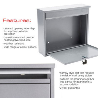 Burg-Wachter Elegance Silver Wall Mounted Galvanised Steel Lockable Weatherproof Post Box 36x31x10cms - 8