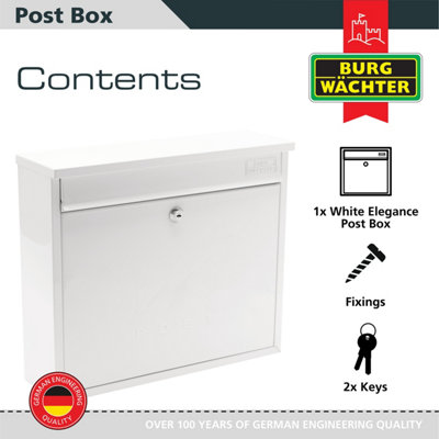 Burg-Wachter Elegance White Wall Mounted Galvanised Steel Lockable Weatherproof Post Box 36x31x10cms - 3