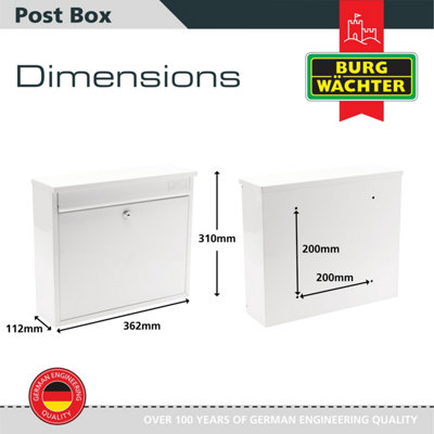 Burg-Wachter Elegance White Wall Mounted Galvanised Steel Lockable Weatherproof Post Box 36x31x10cms - 4